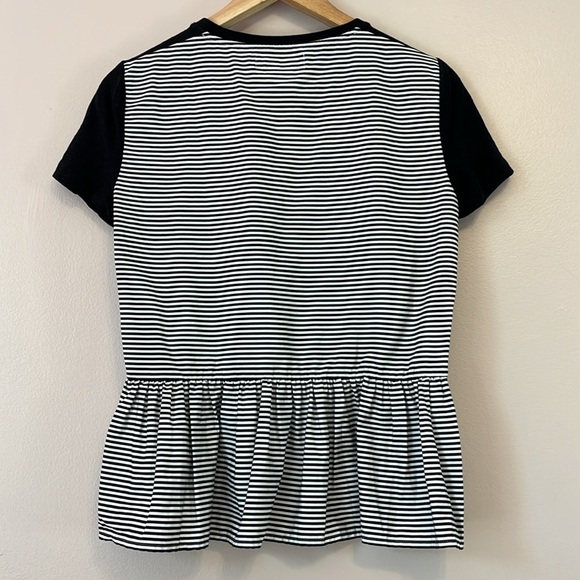 Kate Spade Broome Street Peplum Tee Ruffle Black White Stripe Sz XS 100% Cotton - Picture 6 of 9